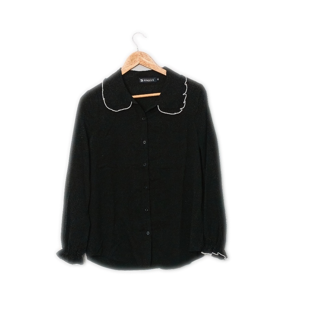 Black Peter Pan Collar Shirt with White Trim Size Small